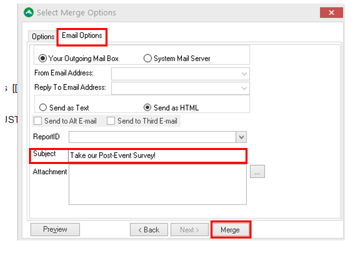 ClearVantage Email Merge Options